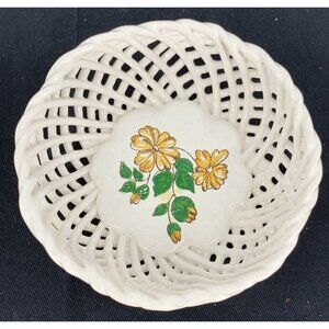 Reticulated Woven Lattice Trinket Bowl Porcelain Small 4.25" Diameter Hallmarked